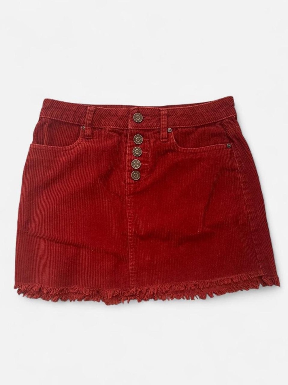 Indigo Rein burgundy corduroy mini skirt with button detail